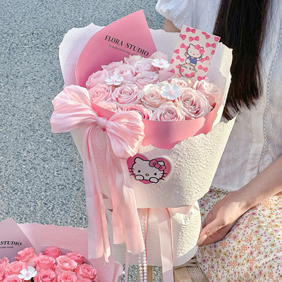 送女友Kitty永生玫瑰花花束七夕