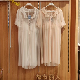 都市丽人LHH4A4女梦幻公主风蕾丝带胸垫针织睡裙吊带中长款二件套