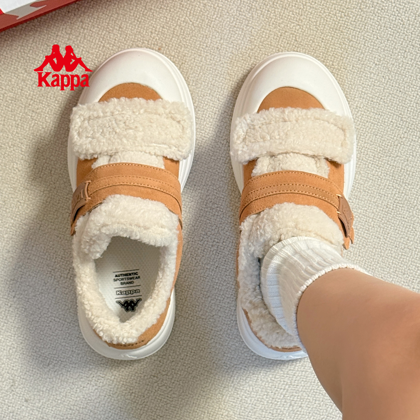 Kappa女鞋加绒板鞋保暖二棉鞋