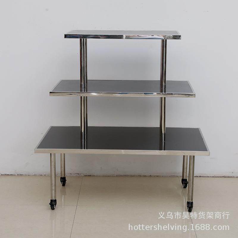 昊特尔三层不锈钢展示台黑色木板服装店烤漆流水台展示架可移动