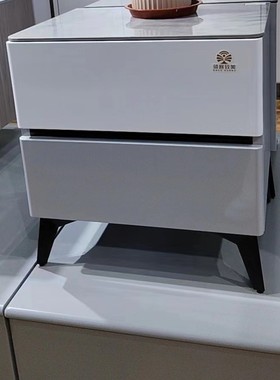 DZA-14灰全实木床头柜奶油风轻奢床边柜简约现代卧室储物柜皮质岩