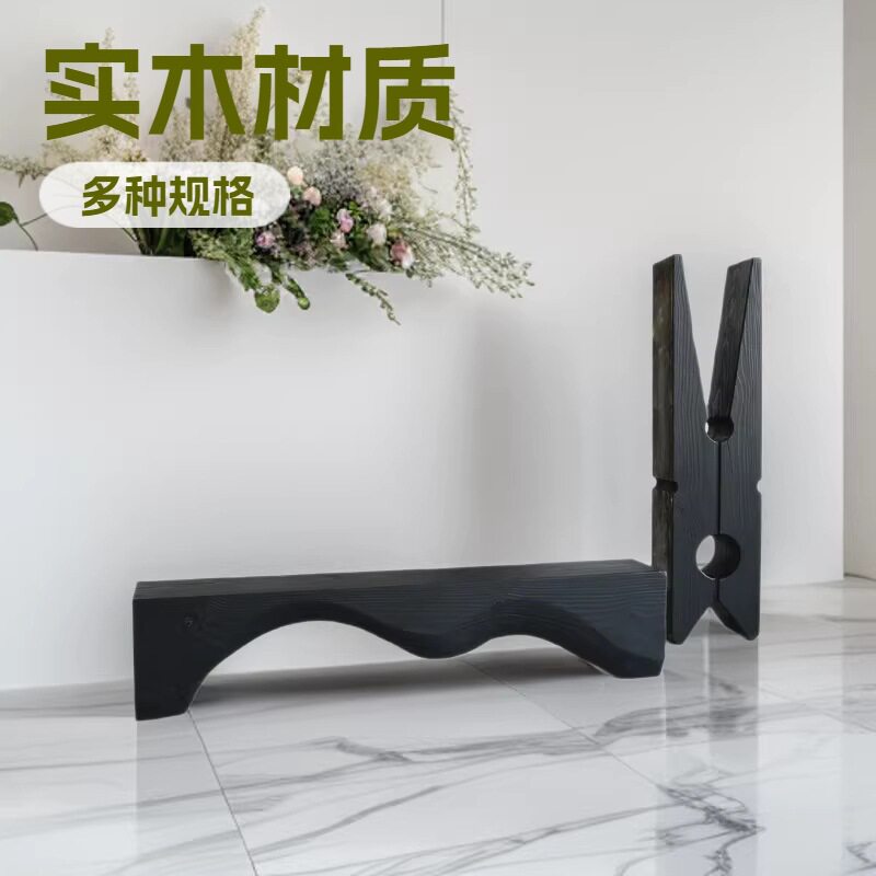 轻奢实木长条凳服装店个性复古做旧展示凳家用入户换鞋凳原木墩子