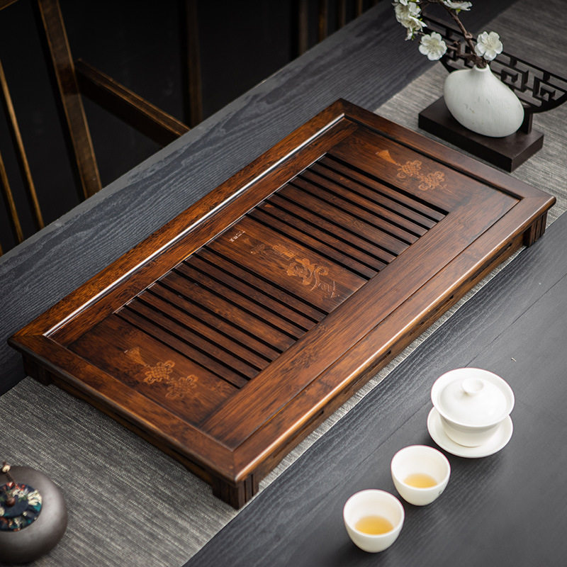 竹子茶盘 复古小号排水托盘客厅家用储水胡桃色竹制茶台茶海大号