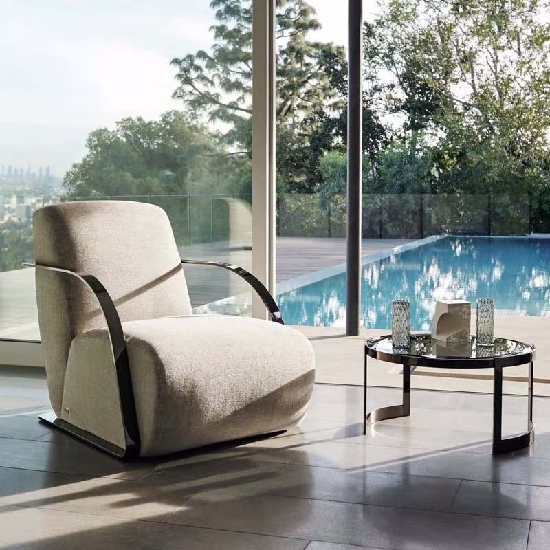 意式轻奢单人沙发椅现代简约样板房休息区民宿家具设计师椅子极简