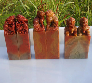 浙江红花冻石龙风情侣对章纽章3对3*3*12-11CM书画印章金石篆刻