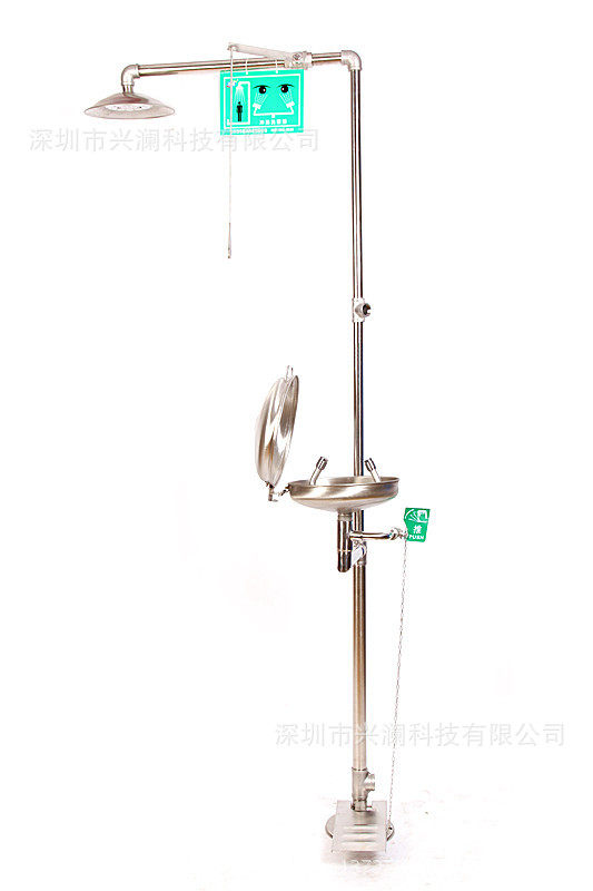 304不锈钢脚踏式翻盖洗眼器*紧急冲淋洗眼器XM6613FT验厂双口冲眼