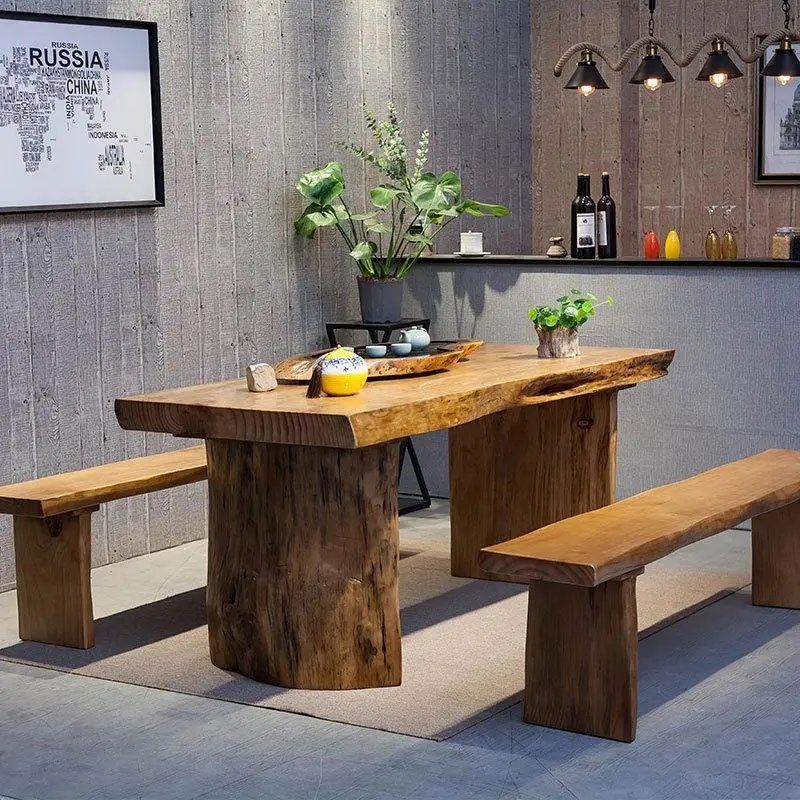 实木茶台整板自然边大板桌原木餐桌办公会议长桌长条桌茶桌椅组合