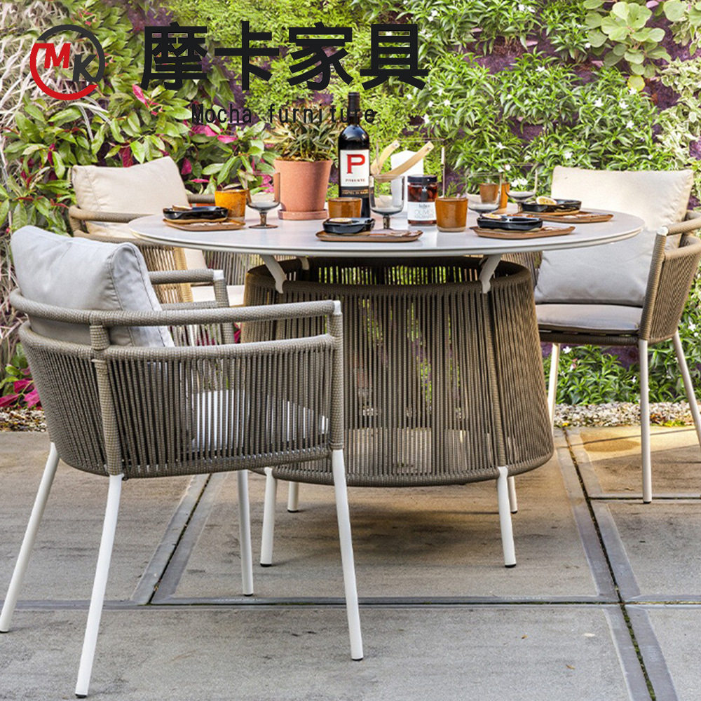户外编藤餐桌椅庭院别墅室外露天简约阳台藤椅花园家具休闲餐桌椅