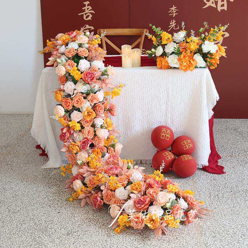 仿真婚礼挂花条花拖尾店铺橱窗花排挂饰舞台长条插花花艺装饰摆件