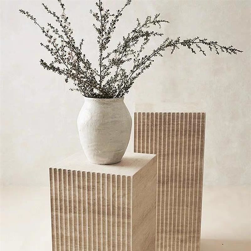 A10L轻奢黄洞石开槽几何体大理石六面体雕塑台软装居家电视柜落地