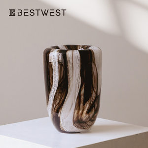 bestwest现代轻奢玻璃花瓶轻奢高级感插花设计感小众大花器绝美艺