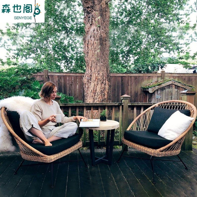 户外阳台小桌椅创意网红藤椅三件套茶几组合民宿露台庭院桌椅家具