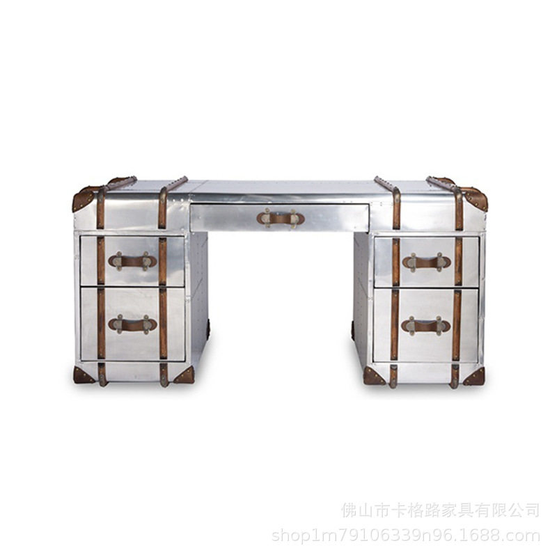 LOFT工业风办公桌复古铝皮金属创意书桌轻奢老板桌现代商业电脑桌