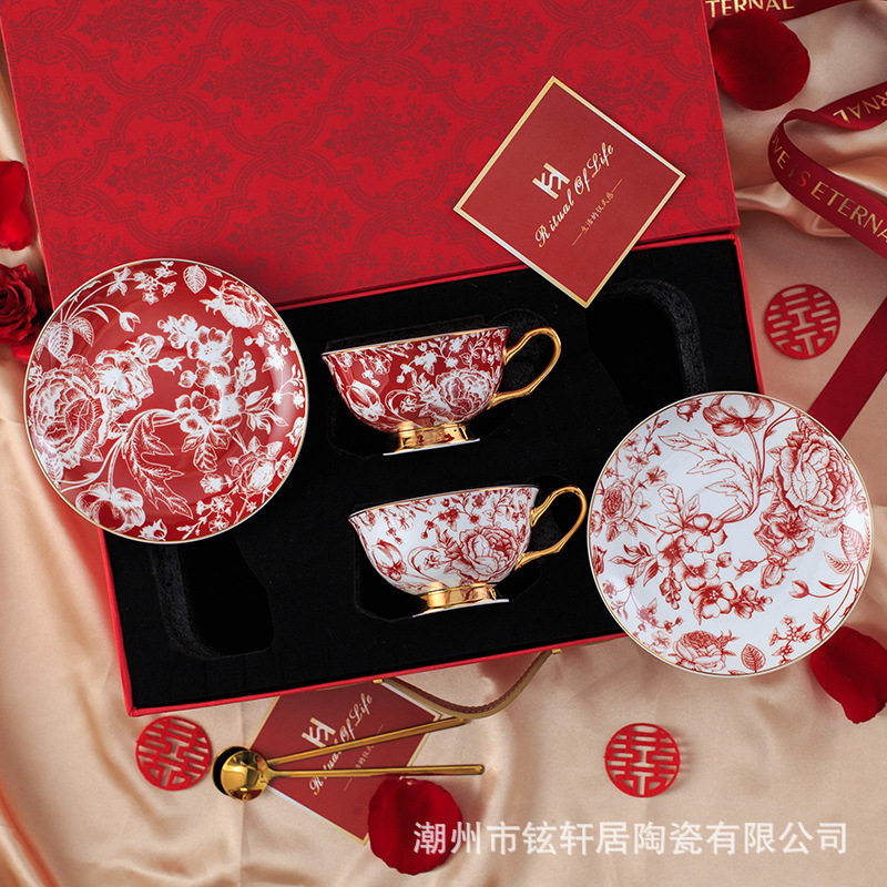欧式轻奢ins风小众杯子咖啡杯玫瑰倾城优雅骨瓷咖啡杯轻奢高级感