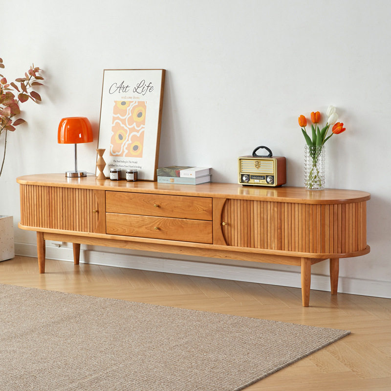 北欧日式樱桃木电视柜实木简约影音柜客厅小户型复古白橡木储物柜
