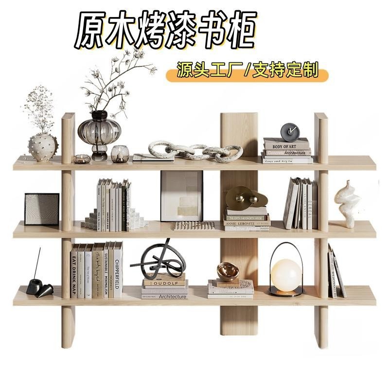 北欧烤漆书架实木多纳书柜一体靠墙展示柜架意式极简风陈列柜包邮