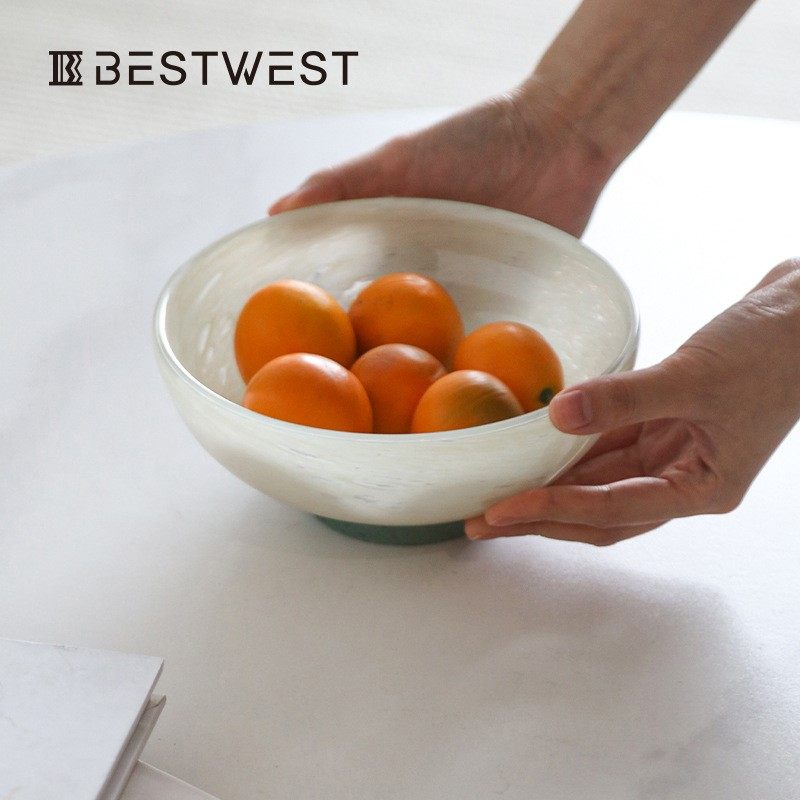 bestwest复古风个性网红玻璃水果盘艺术碗家用客厅实用干果盘