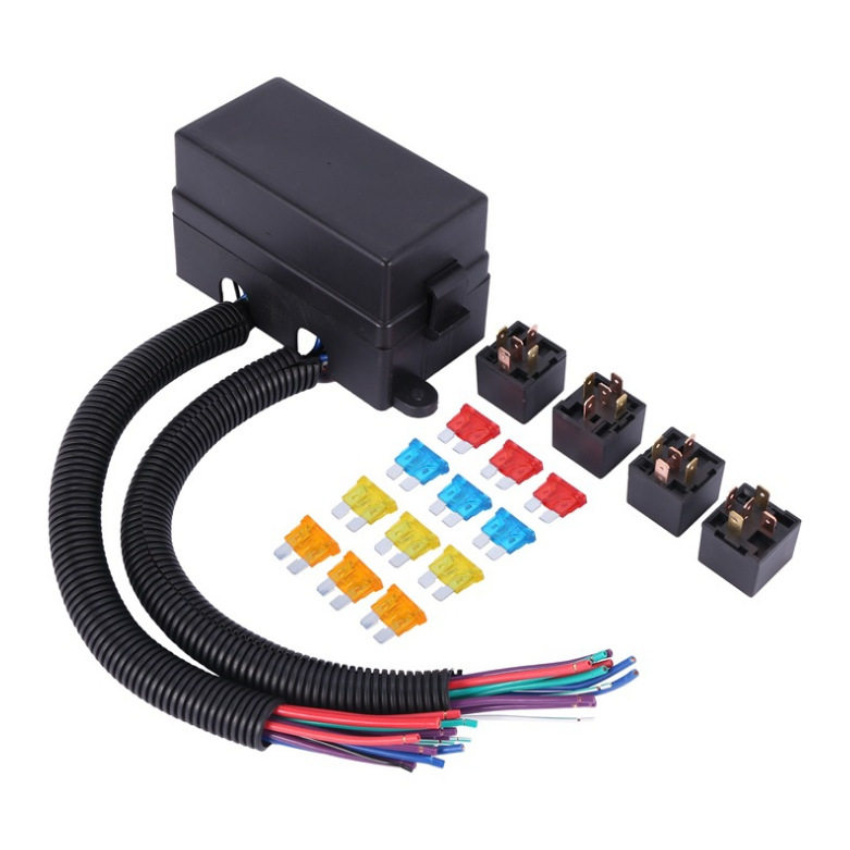汽车拖车船用12路刀片式保险丝座盒 带线束保险丝12V80A继电器