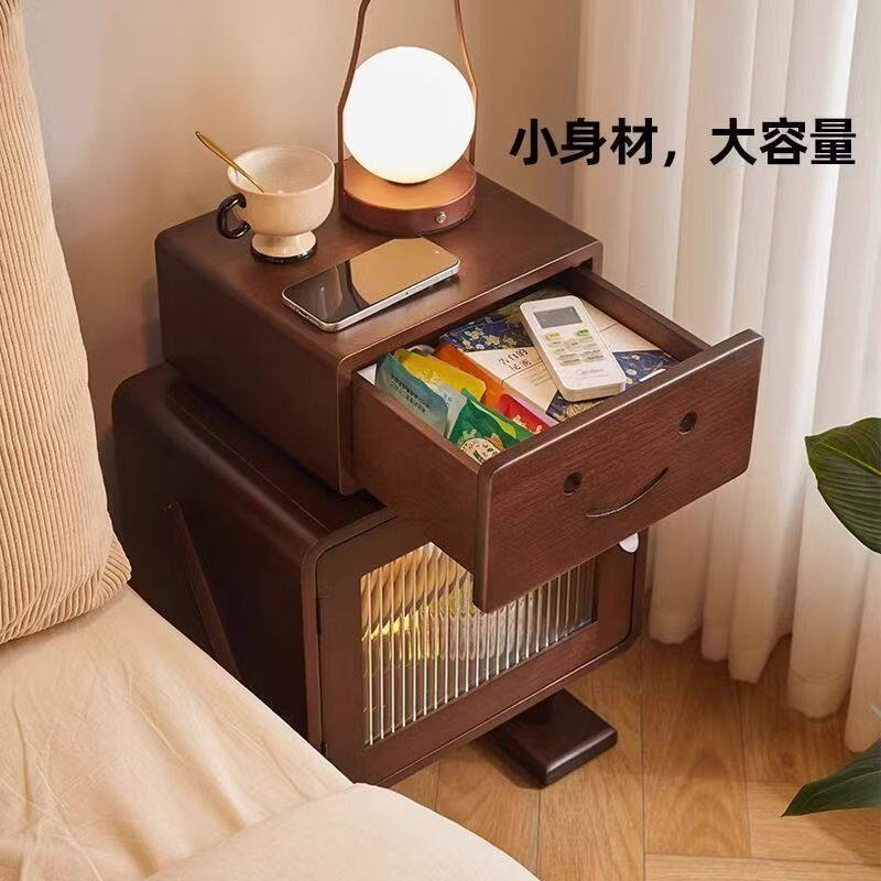 实木床头柜收纳卧室储物柜客厅创意斗柜机器人侧边带灯儿童床边柜