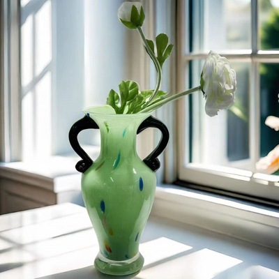 北欧芬顿中古奶油复古玻璃装饰摆件餐桌水培插法式风花瓶