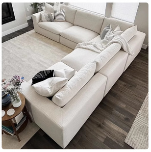 北欧布艺沙发奶油风客厅小户型中古风棉麻直排cloud云感沙发组合