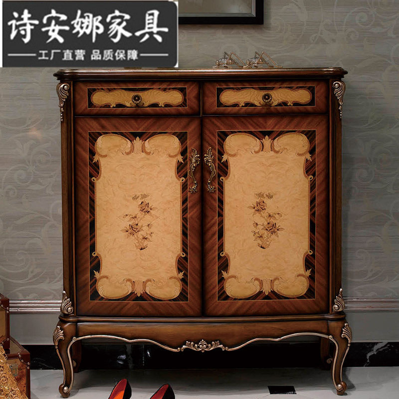 欧式实木玄关鞋柜鞋架奢华 法式别墅门厅柜双门储物柜子