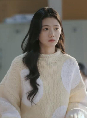 陷入我们热恋徐栀同款刘浩存半高领波点米白色毛衣针织衫羊毛上衣