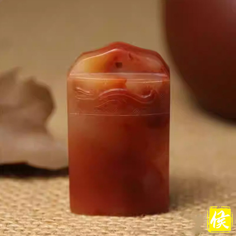 精美自然寿山仿古纹芙蓉石印章摆件古玩把玩传统手工雕刻章收藏品