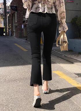 黑色微喇叭牛仔裤女2025年夏季薄款高腰宽松百搭显高显瘦八九分