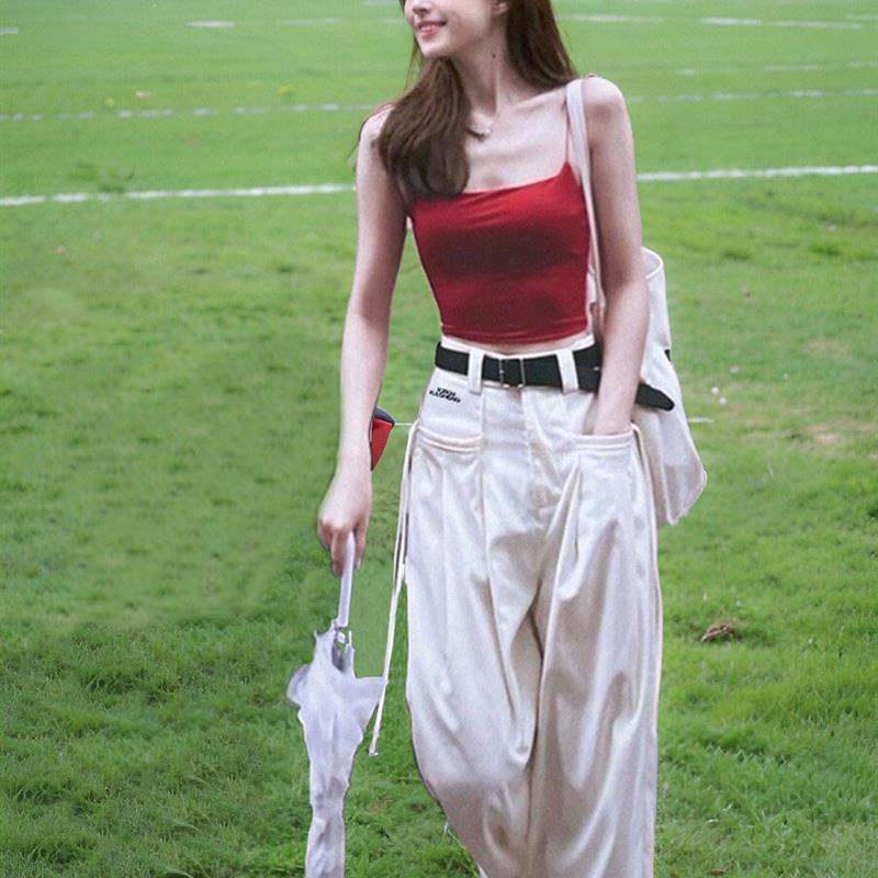 KSKM白色阔腿西装裤女春秋季潮牌ins美式工装高级感高腰垂感裤子