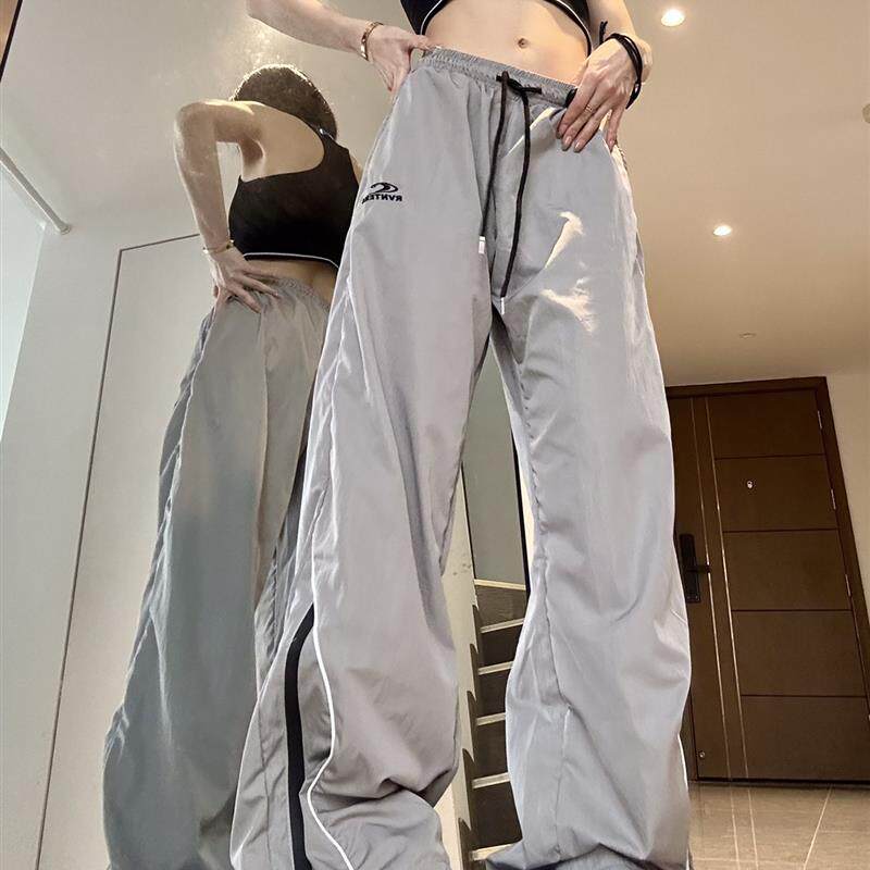 美式灰色速干冲锋机能运动裤女户外复古休闲直筒工装裤子夏季薄款