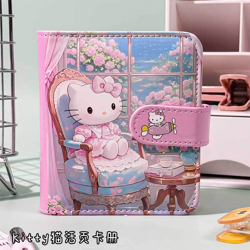 M5凯蒂猫活页本pu皮面手账本可爱动漫卡通笔记本磁扣一宫格卡册