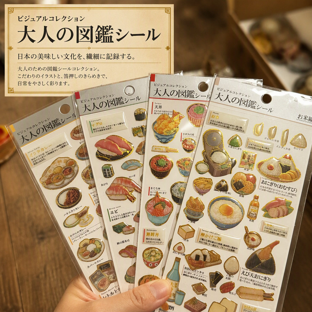 日本大人的图鉴食物贴纸日系手账装饰文具贴画浮雕美食超市系列