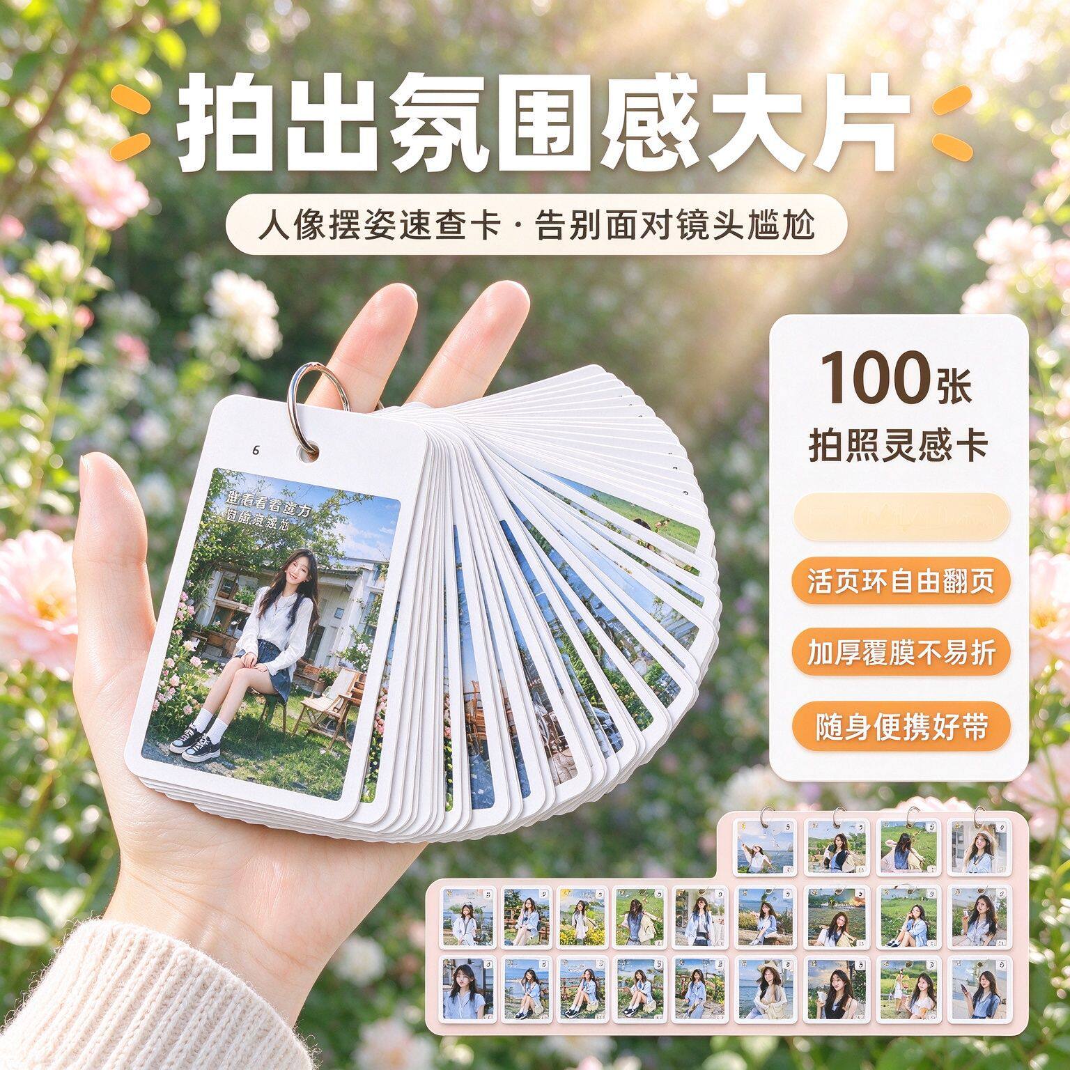 网红100张拍照姿势卡片旅游打卡摆pose神器女生出片防尴尬小道具