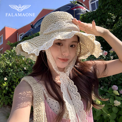 法莱阿玛尼夏季防晒蕾丝草帽女款