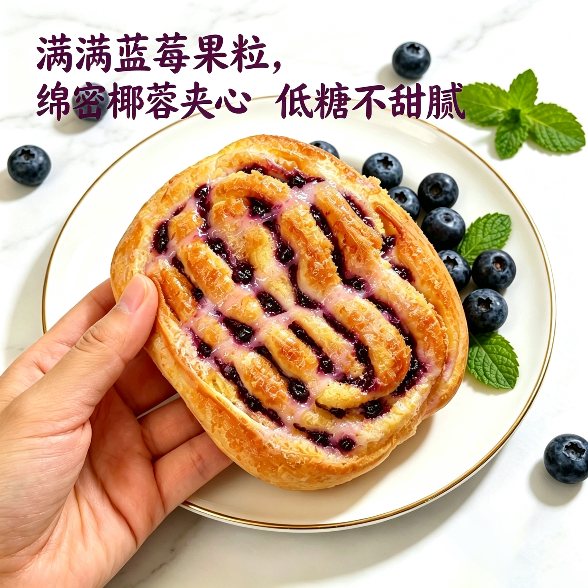 左烘右焙椰蓉蓝莓包老式手工夹心面包手撕早餐包学生营养早点零食图片
