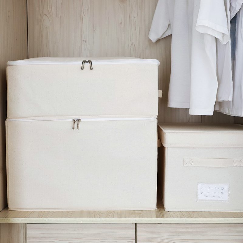 衣物收纳箱布艺折叠拉链盖整理箱盒 毛衣毛毯棉被单衣柜帆布2个装