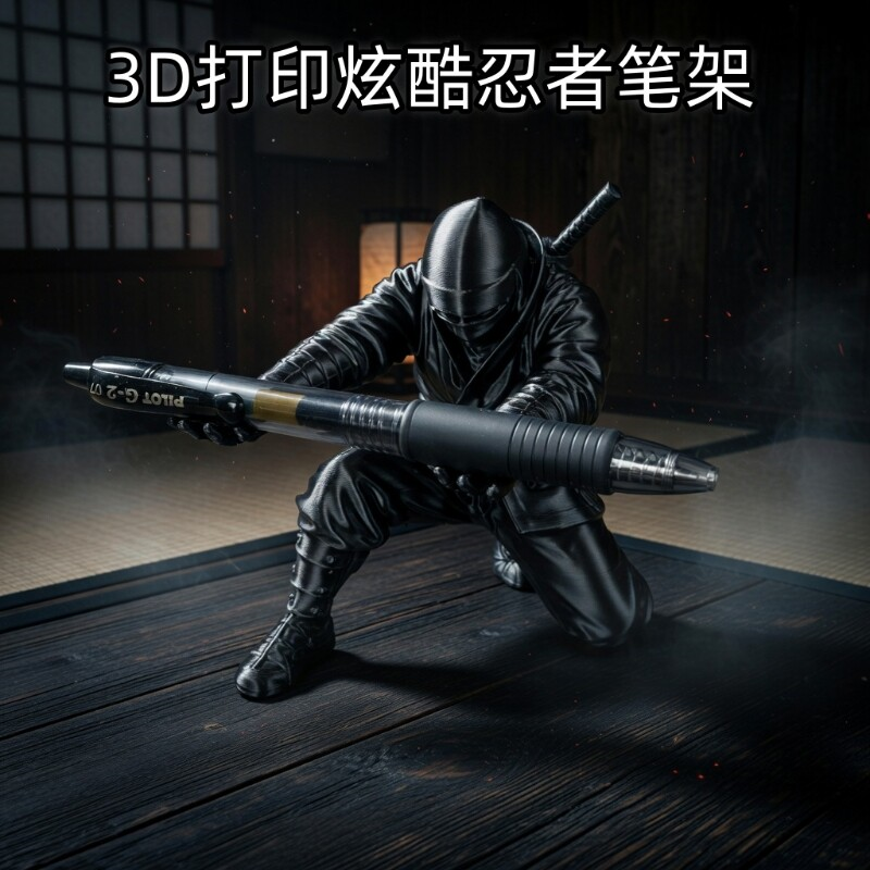 忍者拓竹料笔架笔筒打印桌面装饰文具收纳个性创意摆件支架酷炫风