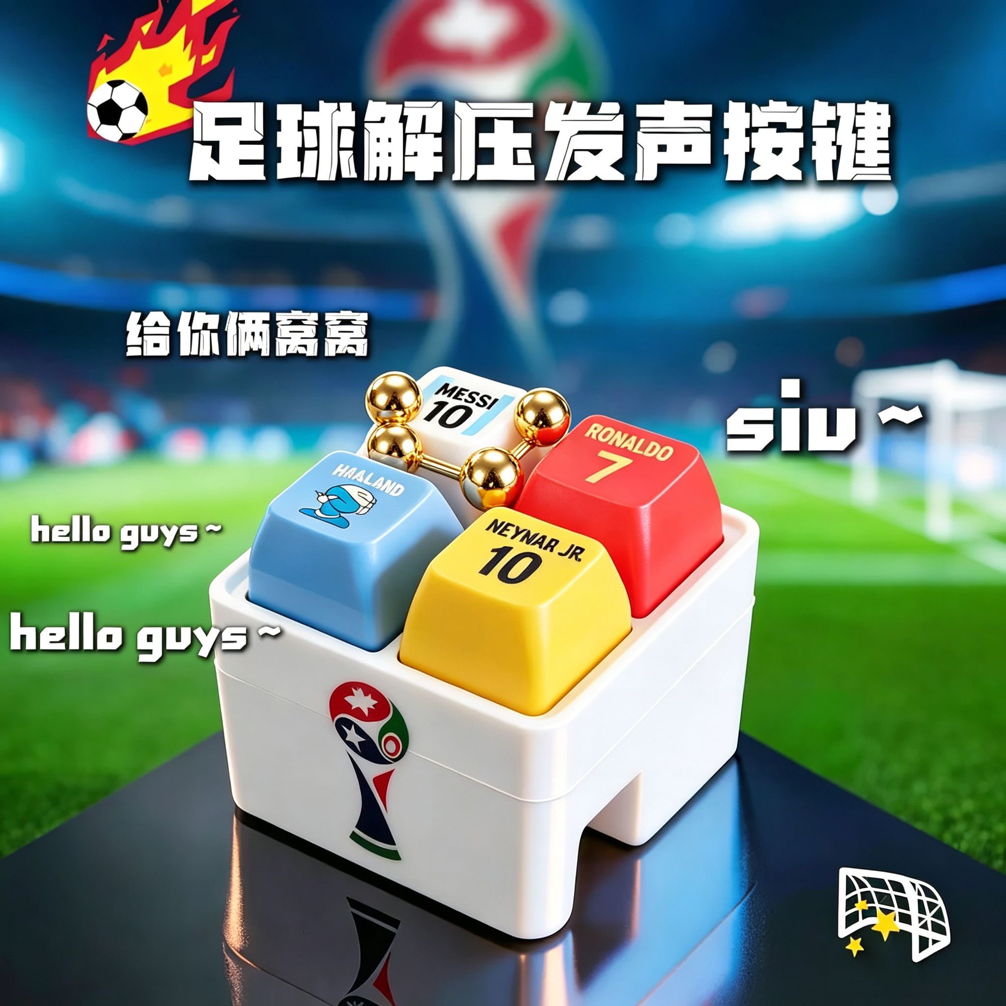 梅西给你两窝窝哈兰德C罗siu发声发光按键钥匙扣挂件解压具整蛊