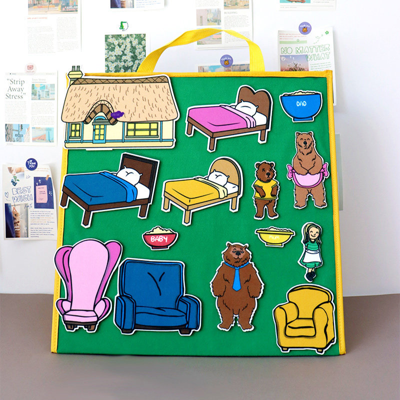 金发女孩和三只小熊毛毡英语课堂互动早教教具绘本围裙剧表演道具