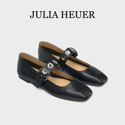 Julia Heuer茱莉亚赫尔 新品女士铆钉一字带玛丽珍鞋方头平底单鞋