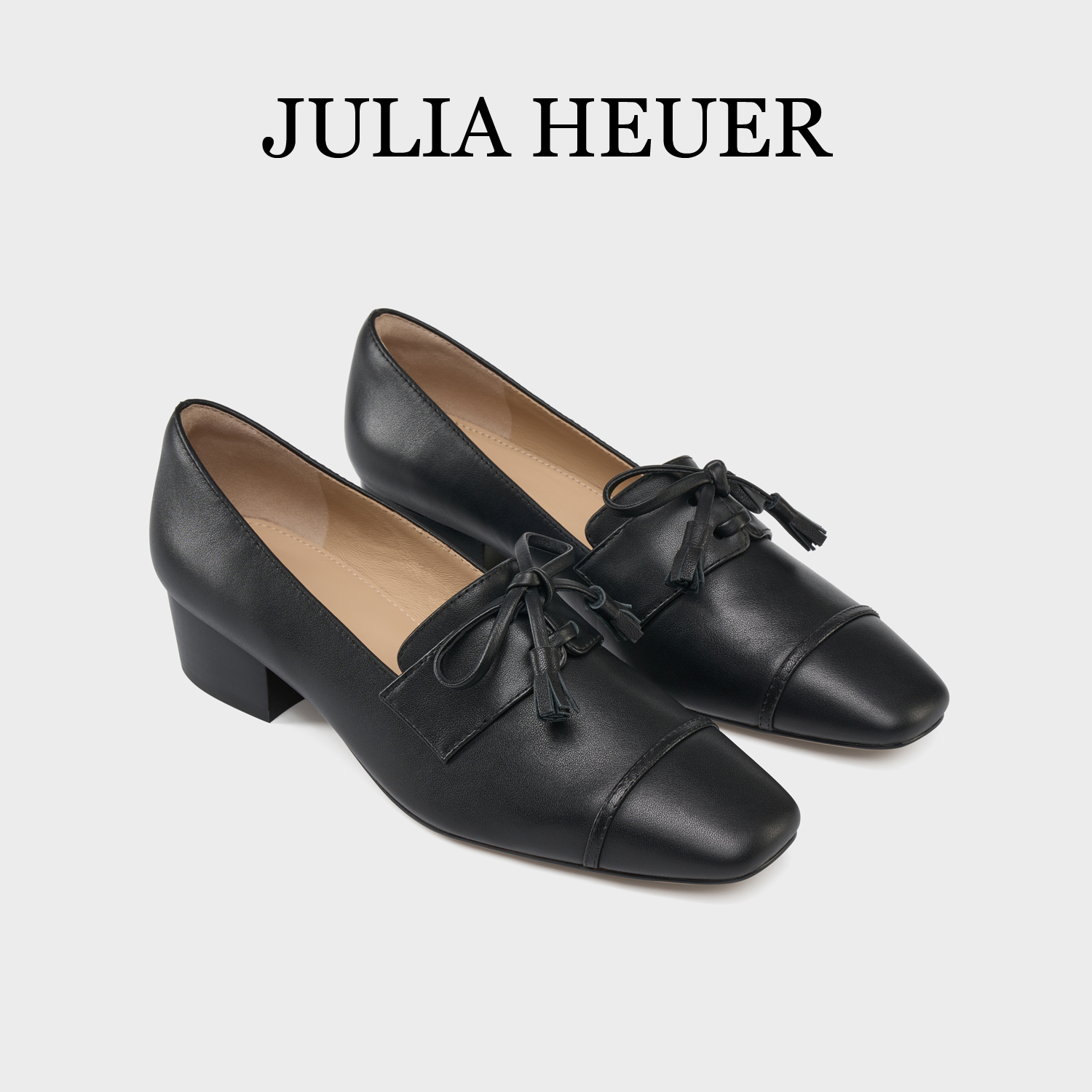 Julia Heuer朱莉亚赫尔 2025新款女士乐福鞋粗跟蝴蝶结方头女单鞋