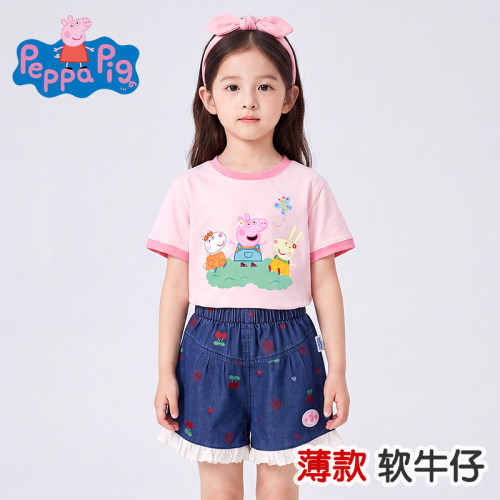 小猪佩奇短裤女童棉裤子夏季花边