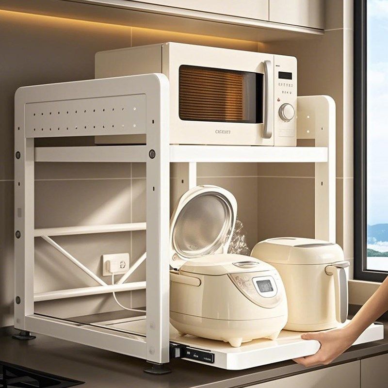 微波炉置物架抽拉式厨房台面多功能电饭锅架子电器烤箱分层收纳层,厨房/烹饪用具,微波炉置物架,淘宝优惠券,粉丝福利购,淘宝优惠卷
