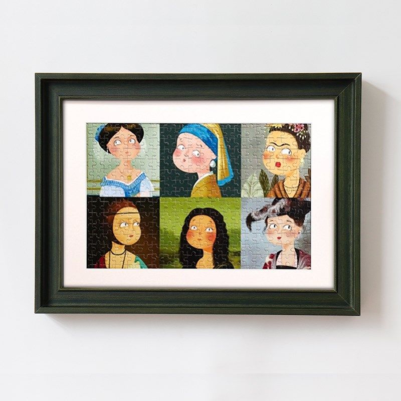 1000片拼图框实木相框定制美式蓝色框订做美式复古画框挂墙欧式