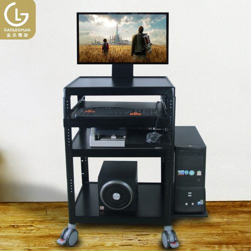 电脑移动推车机房四轮工作台多媒体设备支架投影仪带柜推车置物架