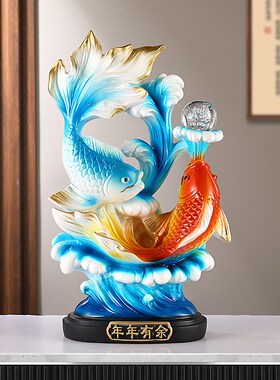 双鱼戏珠年年有余摆件乔迁新居礼品玄关客厅电视柜高档装饰品摆件