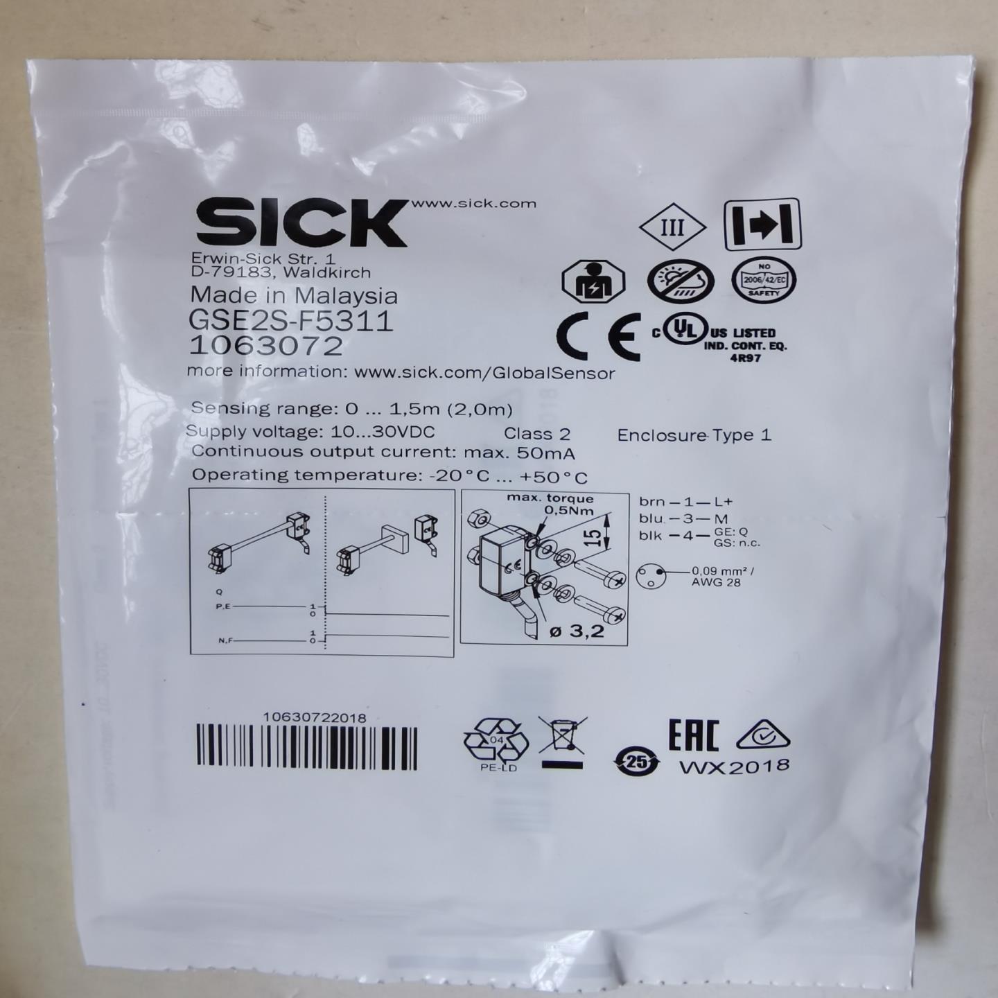 进口SICK/施克对射传感器GSE2S-F5311和GS2S