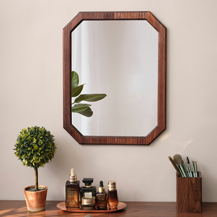 复古高级感化妆镜实木桌面客厅梳妆台镜子主卧室壁挂式挂墙梳妆镜