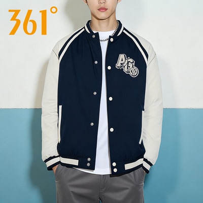 361度羽绒服男款棒球领外套冬季保暖美式复古棒球服运动夹克衫男